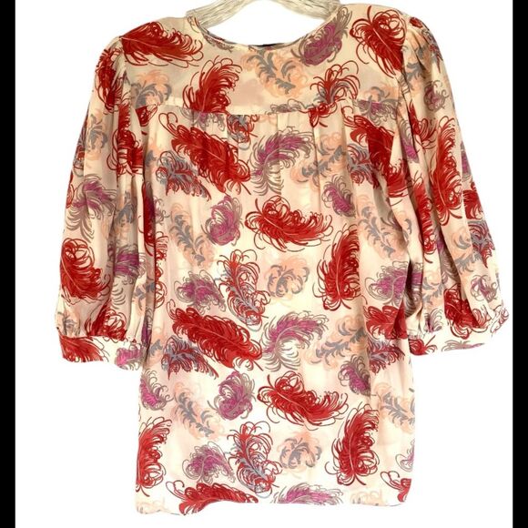 Tucker Silk Feather Print Blouse S - Picture 9 of 10